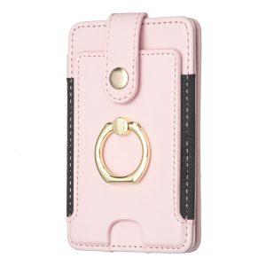 Self-adhesive Phone Back Card Holder with Finger Ring Holder – Pink BFK03