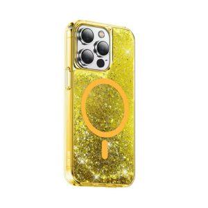 Green Lion iP 14 Plus Magnetic Happiness 3D Glitter Resin Cover – Gold (GNMGRC14PSGD)
