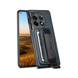 Suteni H13 Oneplus 11 5G Leather Kickstand and Strap Cover – Blue