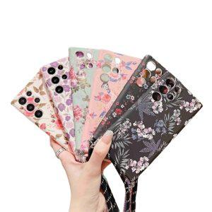 Flower Pattern Printed SAM S22 Ultra TPU Cover With Lanyard – White/Peony