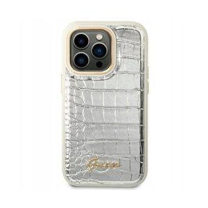 Guess iP 14 Pro PU Leather Croco Cover – Silver