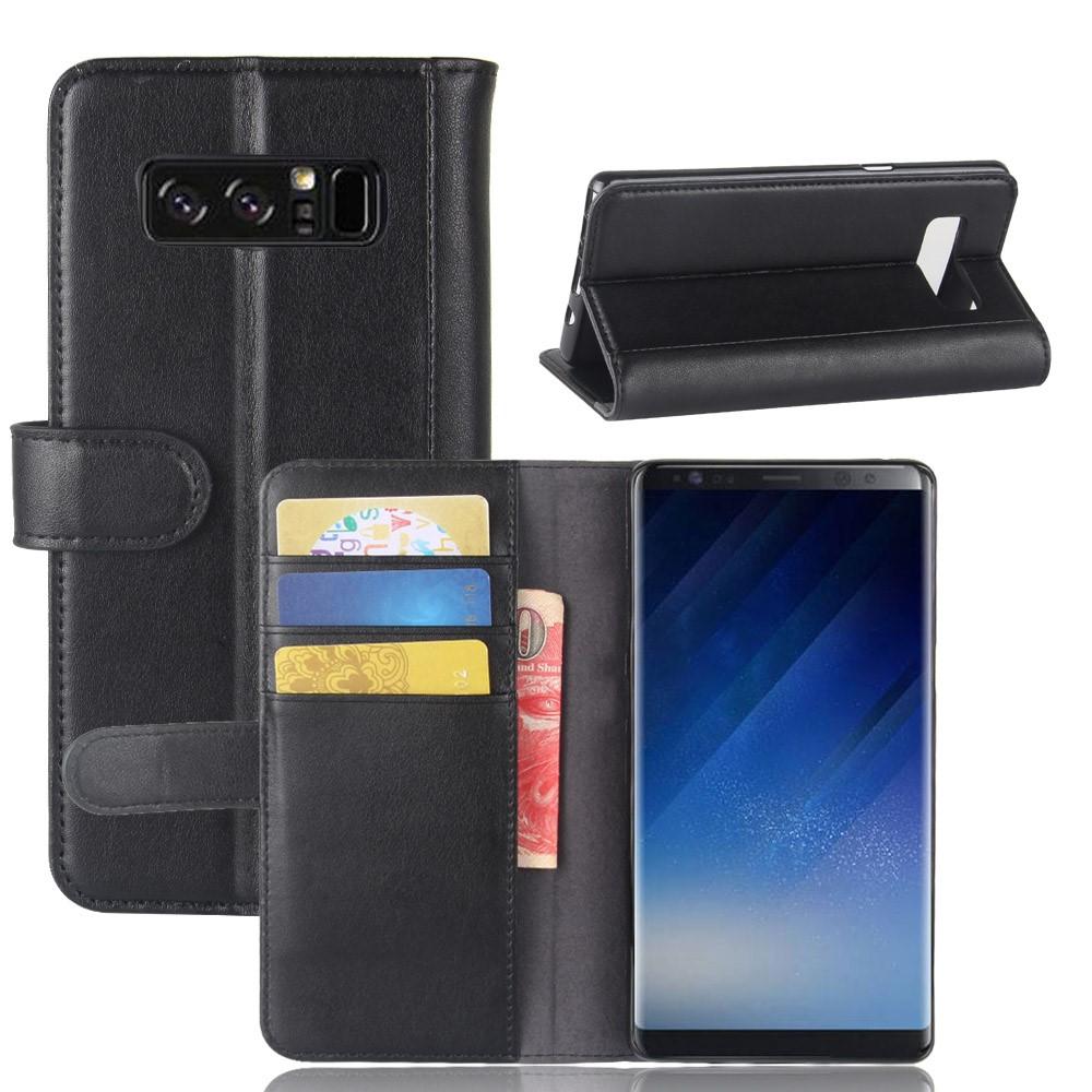 Leather Folio Flip Cover Galaxy Note 8 Foldable Stand- Black - Image 3