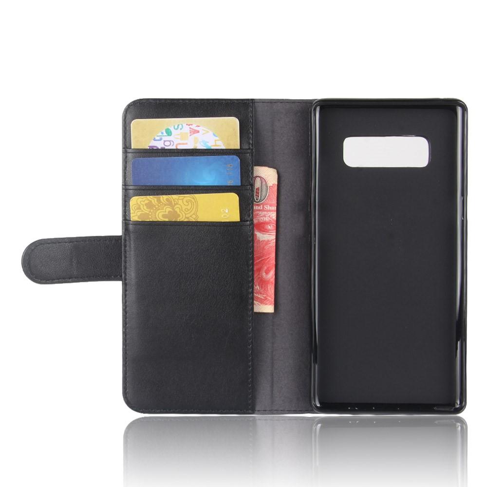 Leather Folio Flip Cover Galaxy Note 8 Foldable Stand- Black - Image 2