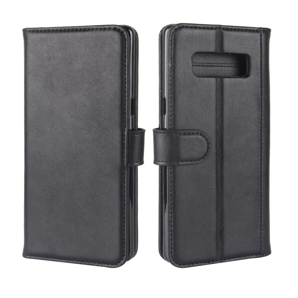 Leather Folio Flip Cover Galaxy Note 8 Foldable Stand- Black