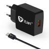 Itian 2 Pins QC 3.0 Travel Adapter With Micro USB Cable - Black