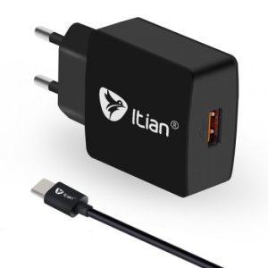 Itian 2 Pins QC 3.0 Travel Adapter With Micro USB Cable – Black