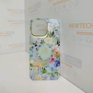 Mikalen iP 14 Pro Garden Floral Gold Lens Border Cover – Blue