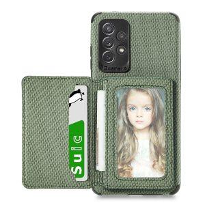 Carbon Fiber Texture Leather SAM A72 Cover With Detachable Card Holder – Green