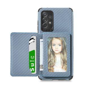 Carbon Fiber Texture Leather SAM A72 Cover With Detachable Card Holder – Blue