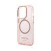Guess iPhone 14 Pro Max Translucent Gold Outline MagSafe Cover - Pink