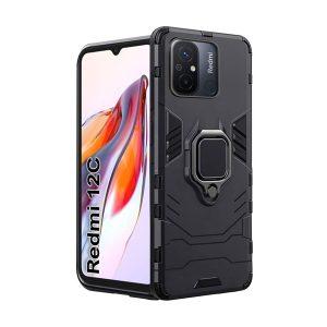 Ring Kickstand Rugged Protective Cover for Redmi 12C – Black