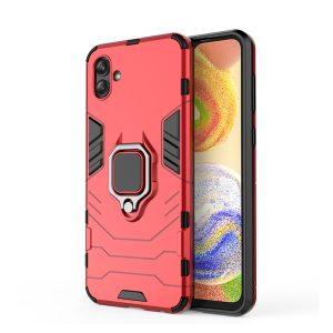 Ring Kickstand Rugged Protective Cover for SAM A04 – Red