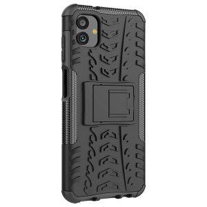 Hybrid Tire Texture Shockproof Cover With Kickstand for SAM A04 – Black