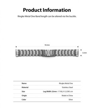Ringke Metal One Titanium Watch Lug Width 22mm Band – Silver