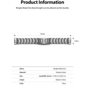Ringke Metal One Titanium Watch Lug Width 22mm Band – Silver