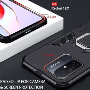 Ring Kickstand Rugged Protective Cover for Redmi 12C – Black
