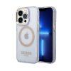 Guess iPhone 14 Plus Translucent Gold Outline MagSafe Cover - Purple