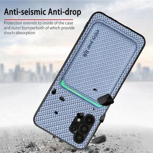 Carbon Fiber Texture Leather SAM A32 Cover With Detachable Card Holder – Blue