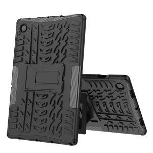 Hybrid Tire Texture Shockproof Cover With Kickstand for SAM Tab A8 – Black