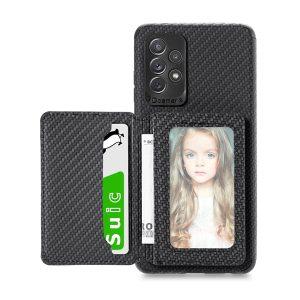 Carbon Fiber Texture Leather SAM A72 Cover With Detachable Card Holder – Black