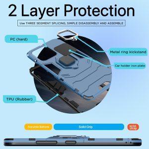 Ring Kickstand Rugged Protective Cover for Redmi 12C – Blue