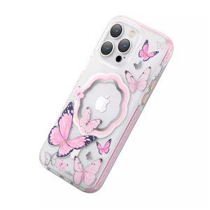 Kingxbar iP 14 Pro Max Flora Series MagSafe Cover – Pink Butterflies
