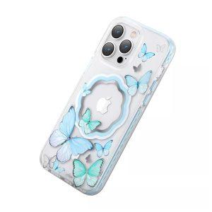 Kingxbar iP 14 Pro Max Flora Series MagSafe Cover – Blue Butterflies