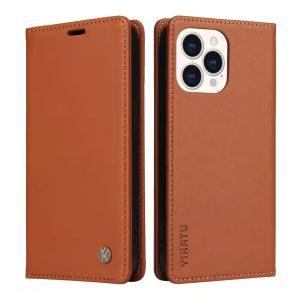 YIKATU Leather Flip iP 14 Pro Max Cover with Wallet – Brown (YK-002)