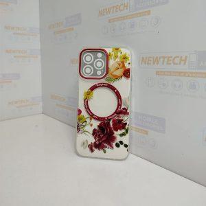 Kingcase iP 14 Pro Max Floral MagSafe Cover – Dark Brown/Red