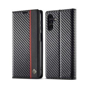 LC.IMEEKE Carbon Fiber PU Leather SAM A04s Flip Cover – Black