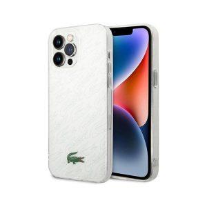 Lacoste iP 14 Pro Max Dyed Bumper Signature Pattern Cover – White