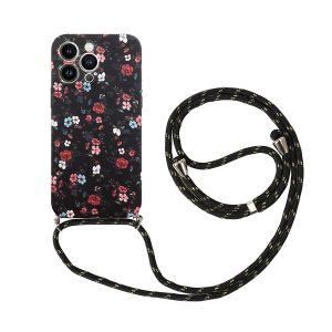 Flower Pattern Printed iP 13 Pro TPU Cover With Lanyard – Plum Blossom