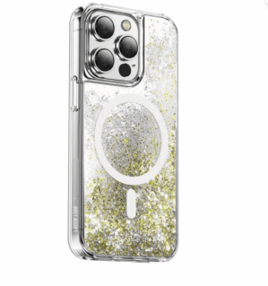 Green Lion iP 14 Pro Magnetic Happiness 3D Glitter Resin Cover – Silver (GNMGRC14PSL)