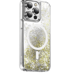 Green Lion iP 14 Pro Magnetic Happiness 3D Glitter Resin Cover – Silver (GNMGRC14PSL)