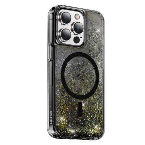 Green Lion iP 14 Plus Magnetic Happiness 3D Glitter Resin Cover – Black (GNMGRC14PSBK)