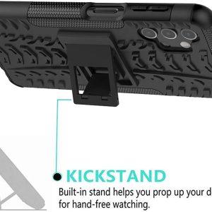 Hybrid Tire Texture Shockproof Cover With Kickstand for SAM A32 – Black