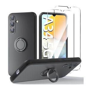 Silicone Kickstand SAM A34 5G Cover With Glass Protector – Black