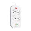 Blupebble Surge Protection Power Strip 4 Ports + 3 USB 2500W Extension - White