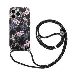 Flower Pattern Printed iP 13 Pro TPU Cover With Lanyard – Daffodil
