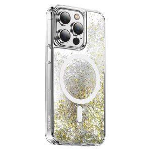 Green Lion iP 14 Plus Magnetic Happiness 3D Glitter Resin Cover – Silver (GNMGRC14PSSL)