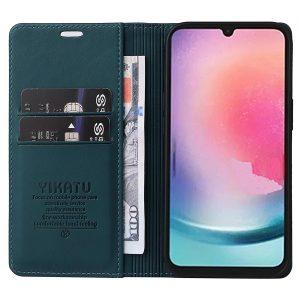 YIKATU Leather Flip Cover with Wallet SAM A24 – Blue (YK-001)