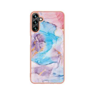 YB IMD Series SAM A04s Marble Pattern Kickstand Cover – Milk Way Blue