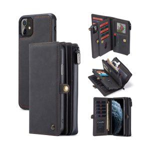 CASEME 018 Series Leather Wallet iP 11 Cover With Multiple Card Slots – Black