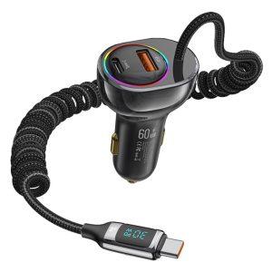USAMS C37 60W Fast Car Charger Type-C + USB Dual Port 30W with Type-C Cable US-CC192