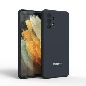 Silicone Silky Samsung Galaxy A32 Cover Logo - Black