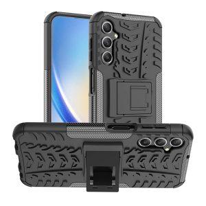 Hybrid Tire Texture Shockproof Cover SAM A24 With Kickstand – Black