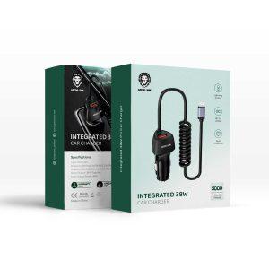 Green Lion Integrated 38W Car Charger with Lightning Cable – Black (GNIT38WLGCCBK)