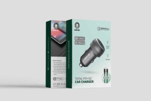 Green Lion PD + QC Car Charger 100W with Type-C to Type-C Cable 1M – Gray(GN100WPDQTCGY)