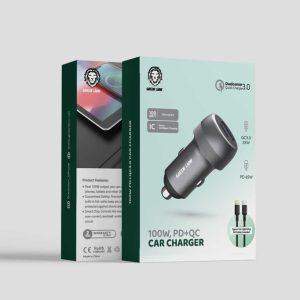 Green Lion PD + QC Car Charger 100W with Type-C to Type-C Cable 1M – Gray(GN100WPDQTCGY)