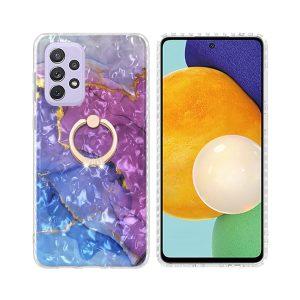 YB IMD Series SAM A04s Marble Pattern Kickstand Cover – Blue Flowers